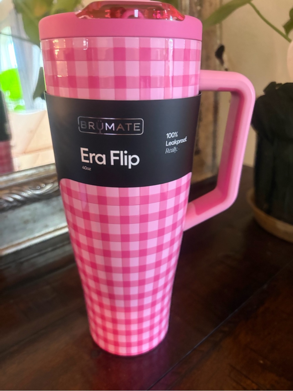 BrüMate Era Flip 40oz Travel Mug - Pink Gingham